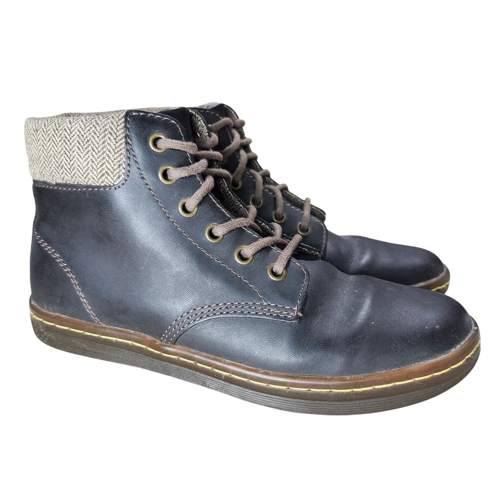 Dr. Martens Maelly Womens 7 Combat Boots Brown Leather Padded Herringbone Collar